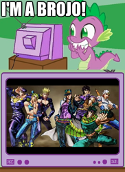 Size: 520x716 | Tagged: safe, spike, dragon, exploitable meme, giorno giovanna, johnny joestar, jojo pose, jojo's bizarre adventure, jolyne kujo, jonathan joestar, joseph joestar, josuke higashikata, jotaro kujo, tv meme