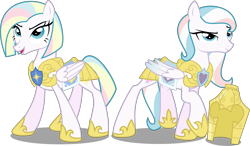 Size: 4292x2500 | Tagged: dead source, safe, artist:xebck, star catcher, starshine, pegasus, pony, g1, g3, g4, armor, duo, female, g1 to g4, g3 to g4, generation leap, helmet, mare, open mouth, royal guard, simple background, sisters, smiling, transparent background, vector