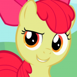 Size: 160x160 | Tagged: safe, apple bloom, earth pony, pony, costanza face, female, filly, reaction image, smiling