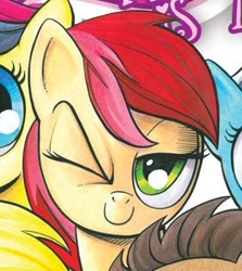 Size: 344x386 | Tagged: safe, artist:andypriceart, derpibooru import, idw, roseluck, wink