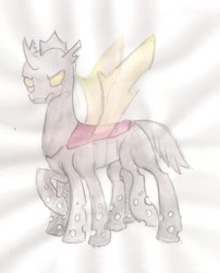 Size: 1024x1267 | Tagged: safe, artist:enement, derpibooru import, oc, oc only, changeling, double colored changeling, sleipnir, solo, traditional art