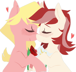 Size: 938x890 | Tagged: safe, artist:ghost, lily, lily valley, roseluck, pony, duo, eyes closed, female, heart, lesbian, mare, nuzzling, shipping, simple background, transparent background