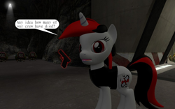 Size: 960x600 | Tagged: safe, artist:pinkie diane roosevelt phd, derpibooru import, oc, oc only, oc:blackjack, pony, unicorn, fallout equestria, fallout equestria: project horizons, 3d, black mesa, glock 17, gmod, gun, half-life, houndeye, security officer