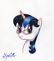 Size: 1086x1234 | Tagged: safe, artist:syncallio, derpibooru import, oc, oc only, oc:antiphony, bust, glasses, portrait, solo, traditional art