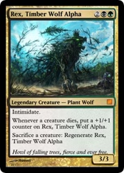 Size: 375x523 | Tagged: safe, artist:huussii, spike, dragon, timber wolf, king timber wolf, magic the gathering, trading card