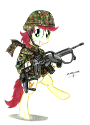 Size: 1024x1411 | Tagged: safe, artist:buckweiser, oc, oc only, oc:canni soda, bundeswehr, flecktarn, g36, german, gun, mascot, military, rifle, weapon