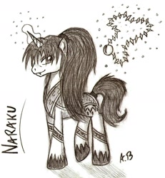 Size: 1545x1672 | Tagged: safe, artist:rossmaniteanzu, derpibooru import, pony, unicorn, inuyasha, magic, naraku, ponified, sketch