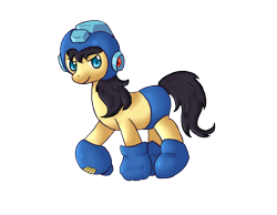 Size: 648x504 | Tagged: safe, artist:xtaini, derpibooru import, art trade, crossover, megaman, megamare, ponified, rule 63, solo