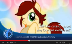 Size: 640x390 | Tagged: safe, artist:jan, oc, oc only, oc:canni soda, cute, galacon, tongue out, youtube