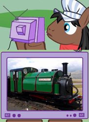 Size: 563x771 | Tagged: safe, derpibooru import, full steam, promontory, exploitable meme, irl, locomotive, train, tv meme, welsh pony