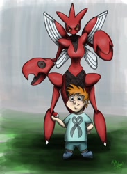 Size: 1408x1920 | Tagged: safe, artist:sleepyheadkl, derpibooru import, snips, crossover, humanized, pokémon, scizor