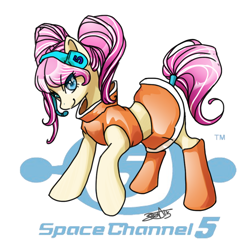 Size: 894x894 | Tagged: safe, artist:opalacorn, derpibooru import, earth pony, pony, boots, clothes, cute, female, headphones, mare, miniskirt, pigtails, ponified, sega, shoes, skirt, solo, space channel 5, ulala