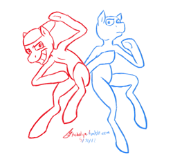 Size: 793x762 | Tagged: safe, artist:kudalyn, derpibooru import, blue, dick figures, ponified, red