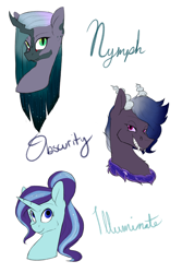 Size: 2000x3000 | Tagged: safe, artist:farewelldecency, oc, oc only, hybrid, crack shipping, interspecies offspring, magical lesbian spawn, offspring, parent:discord, parent:princess luna, parent:queen chrysalis, parent:starlight glimmer, parents:chrysaluna, parents:lunacord