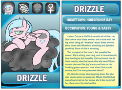 Size: 930x692 | Tagged: safe, derpibooru import, oc, oc only, oc:drizzle, ask king sombra, choose your party, not cozy glow, stat cards