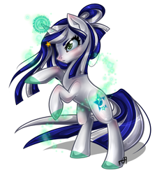 Size: 1304x1448 | Tagged: safe, artist:couratiel, derpibooru import, oc, oc only, pony, unicorn, action, lunar shine, magic, solo, spell, white