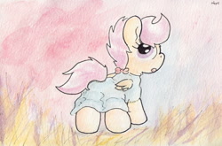 Size: 1090x720 | Tagged: safe, artist:slightlyshade, scootaloo, clothes, dress, solo, traditional art