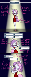Size: 1280x3170 | Tagged: safe, artist:tunderi, derpibooru import, sweetie belle, anthro, ask, ask singing belle, clothes, dress, microphone, older, singing, skinny, solo, tumblr