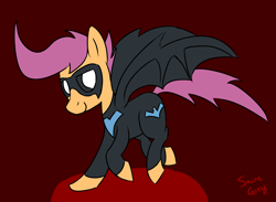 Size: 1280x939 | Tagged: safe, artist:saine grey, scootaloo, costume, solo, superhero