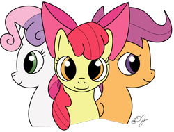 Size: 1500x1142 | Tagged: safe, artist:dj-black-n-white, derpibooru import, edit, editor:vb, apple bloom, scootaloo, sweetie belle, cutie mark crusaders