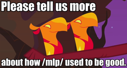 Size: 942x506 | Tagged: safe, derpibooru import, phoenix, /mlp/, 4chan, duo, image macro, phoenix chick