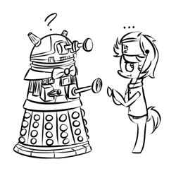 Size: 556x539 | Tagged: safe, artist:lilliesinthegarden, derpibooru import, doctor whooves, pony, ..., :t, bipedal, bow, dalek, doctor who, nurse, nurse turner, question mark, request, stethoscope