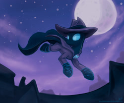 Size: 1500x1250 | Tagged: safe, artist:kp-shadowsquirrel, derpibooru import, mare do well, house, houses, in the air, moon, night, rooftop, solo