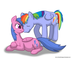 Size: 1000x823 | Tagged: safe, artist:9centschange, derpibooru import, firefly, rainbow blaze, g1, cute, female, fireblaze, flyabetes, male, nuzzling, parent, pregnant, shipping, smiling, straight, wink