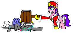 Size: 1624x743 | Tagged: safe, derpibooru import, diamond tiara, silver spoon, abuse, escargoon, hammer, king dedede, kirby of the stars, kirby right back at ya, ms paint, parody, silverbuse, spoonabuse