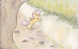 Size: 920x579 | Tagged: safe, artist:slightlyshade, derpibooru import, scootaloo, blackberries, solo, traditional art