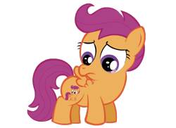 Size: 600x436 | Tagged: safe, artist:fr33z3dry, scootaloo, pegasus, female, filly, orange coat, purple mane, recursion, solo