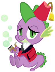 Size: 6000x7872 | Tagged: safe, artist:crusierpl, derpibooru import, spike, dragon, absurd resolution, ascot, bubble, bubble pipe, classy, fez, hat, pipe, simple background, smoking jacket, transparent background, vector