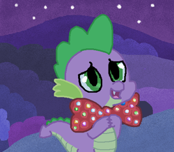 Size: 461x402 | Tagged: safe, artist:bristlestream, derpibooru import, spike, dragon, bowtie, solo, starry night