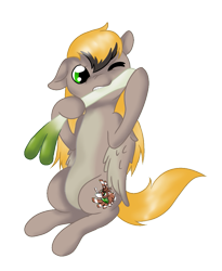 Size: 739x901 | Tagged: safe, artist:mondlichtkatze, derpibooru import, biting, farfetch'd, leek, nom, pokémon, ponified, solo