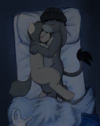 Size: 1280x1600 | Tagged: safe, artist:gordonfreeguy, oc, oc only, donkey, cuddling, hat, sleeping, spiritcookie