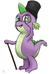 Size: 800x1200 | Tagged: safe, artist:brainedbysaucepans, spike, dragon, cane, classy, hat, monocle, top hat