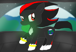 Size: 826x566 | Tagged: safe, artist:cocoasnowflakes, derpibooru import, mouth hold, ponified, shadow the hedgehog, solo, sonic the hedgehog (series)