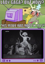 Size: 564x800 | Tagged: safe, discord, exploitable meme, lady gaga, maria, metropolis, movie, silent film, tv meme