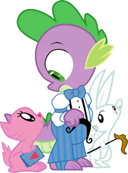 Size: 3000x4038 | Tagged: safe, artist:masem, idw, angel bunny, spike, dragon, comic, cute citizens of wuvy-dovey land, idw showified, innocent kitten, simple background, transparent background, vector