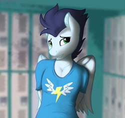 Size: 1283x1206 | Tagged: safe, artist:skipsy, derpibooru import, edit, soarin', anthro, cropped, cute, locker room, solo, stupid sexy soarin'