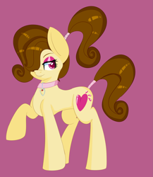 Size: 1663x1912 | Tagged: safe, artist:shelltoon, derpibooru import, oc, oc only, oc:heart throb, earth pony, pony, collar, eyeshadow, femboy, makeup, male, raised hoof, solo, tail wrap, trap