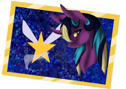 Size: 1024x724 | Tagged: safe, artist:oneiria-fylakas, oc, oc only, oc:midnight fairytale, pony, unicorn, bust, curved horn, female, mare, portrait, solo