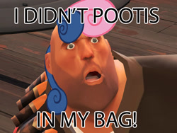 Size: 1024x768 | Tagged: safe, derpibooru import, edit, bon bon, sweetie drops, bonpun, crossing the memes, crossover, heavy weapons guy, i didn't put those in my bag, meme, pootis, pun, team fortress 2