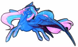 Size: 1024x626 | Tagged: safe, artist:oneiria-fylakas, oc, oc only, pegasus, pony, colored wings, colored wingtips, female, mare, solo, traditional art