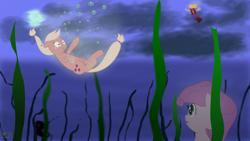 Size: 6400x3600 | Tagged: safe, artist:halflingpony, derpibooru import, applejack (g1), megan williams, human, sea pony, g1, absurd resolution, underwater