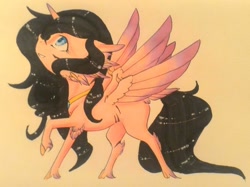 Size: 1024x764 | Tagged: safe, artist:oneiria-fylakas, oc, oc only, oc:ibath, alicorn, pony, seraph, seraphicorn, chibi, female, mare, multiple wings, solo, traditional art