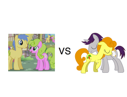 Size: 1000x768 | Tagged: safe, derpibooru import, edit, edited screencap, screencap, carrot top, daisy, flower wishes, golden harvest, goldengrape, sir colton vines iii, written script, earth pony, pony, unicorn, daisygrape, female, goldenscript, male, mare, ponies standing next to each other, shipping, stallion, straight