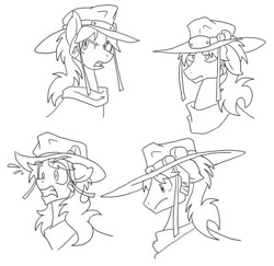 Size: 400x388 | Tagged: safe, artist:ravendyn, derpibooru import, hat, hol horse, jojo's bizarre adventure, monochrome, ponified