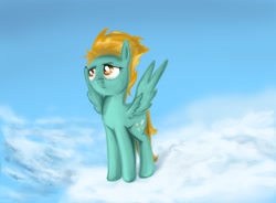 Size: 1900x1400 | Tagged: safe, artist:malinetourmaline, derpibooru import, lightning dust, pegasus, pony, cloud, sad, scenery, sky, solo