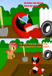 Size: 633x915 | Tagged: safe, derpibooru import, babs seed, earth pony, brown coat, female, filly, freckles, homestar runner, solo, strong bad, two toned mane